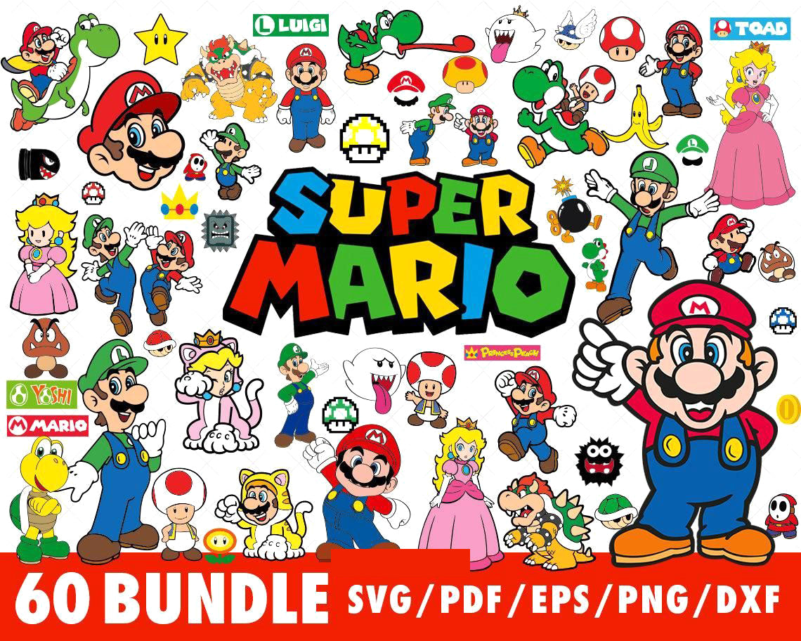 Mario Bros Cartoon Svg Png, Disney Characters Svg, Mickey Friends Svg