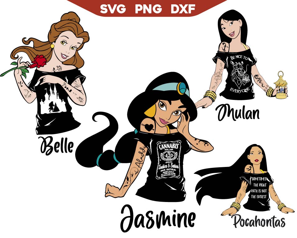 Belle Punk Svg, Jasmine Punk Svg, Mulan Punk Svg Png