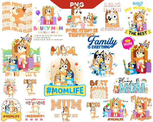 Bluey Mom Png Bundle, Bluey Cool Moms Club Mama Png, Bluey Mother's Day Png