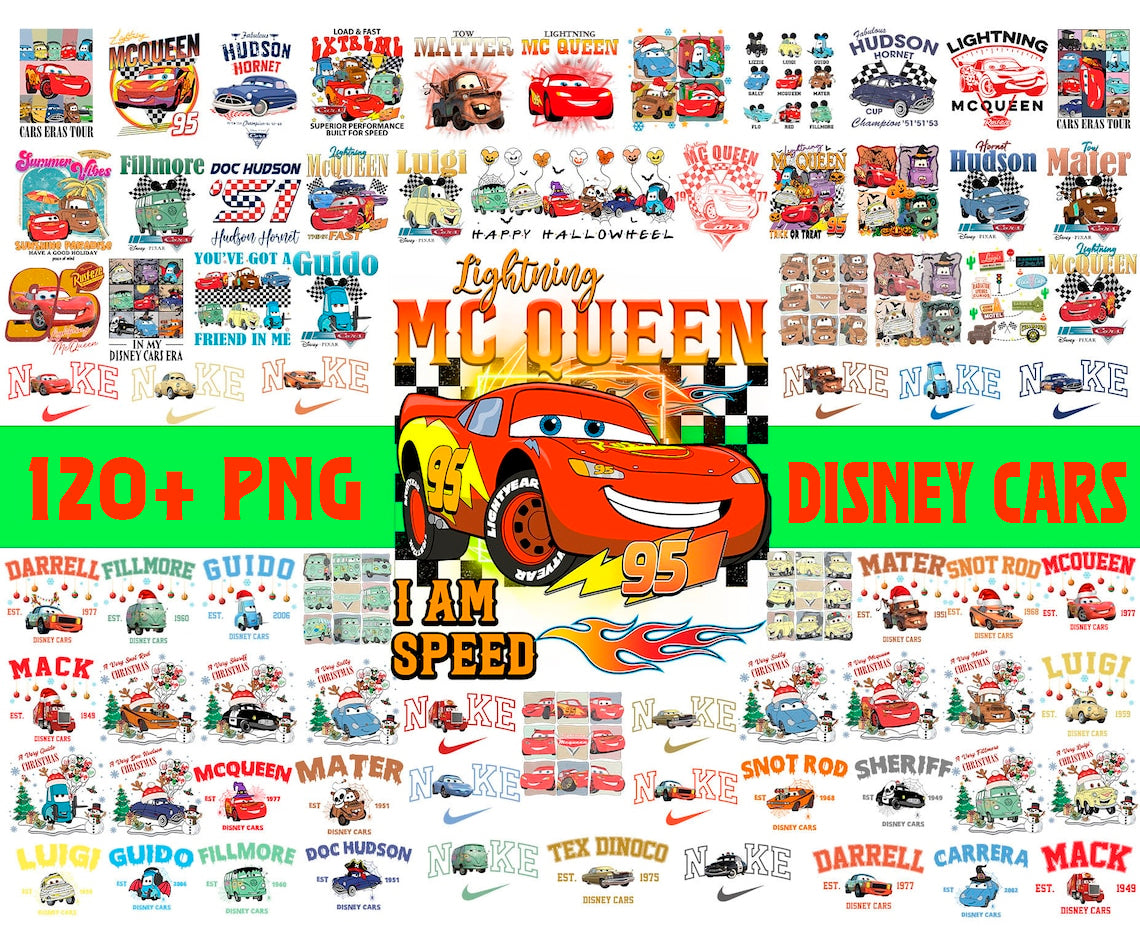 Bundle Disney Cars Png, Lightning McQueen Friends Png Design