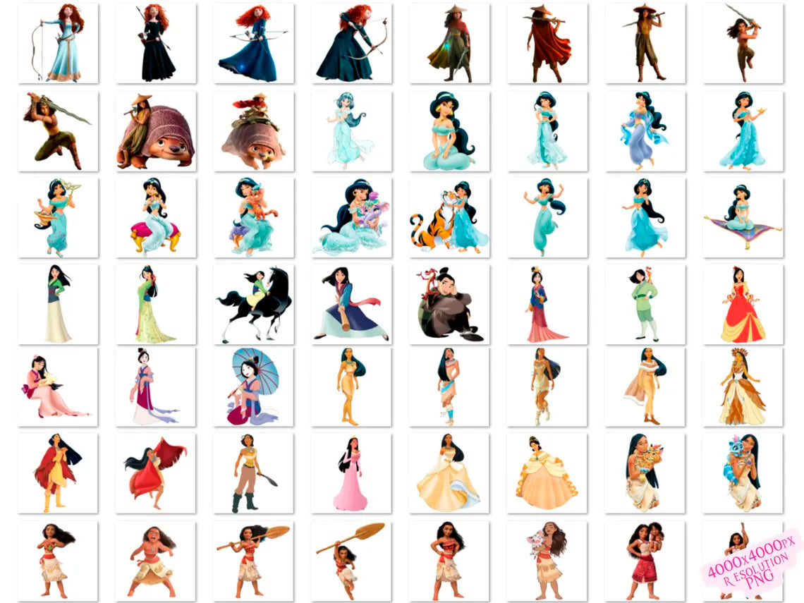 Bundle Disney Princesses Png Cliparts, Cartoon Sublimation
