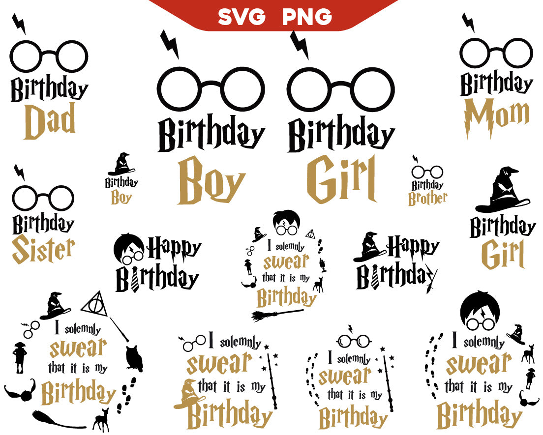 Bundle Harry Potter Birthday Boy Svg Png, Magic Wizard Birthday Girl Svg