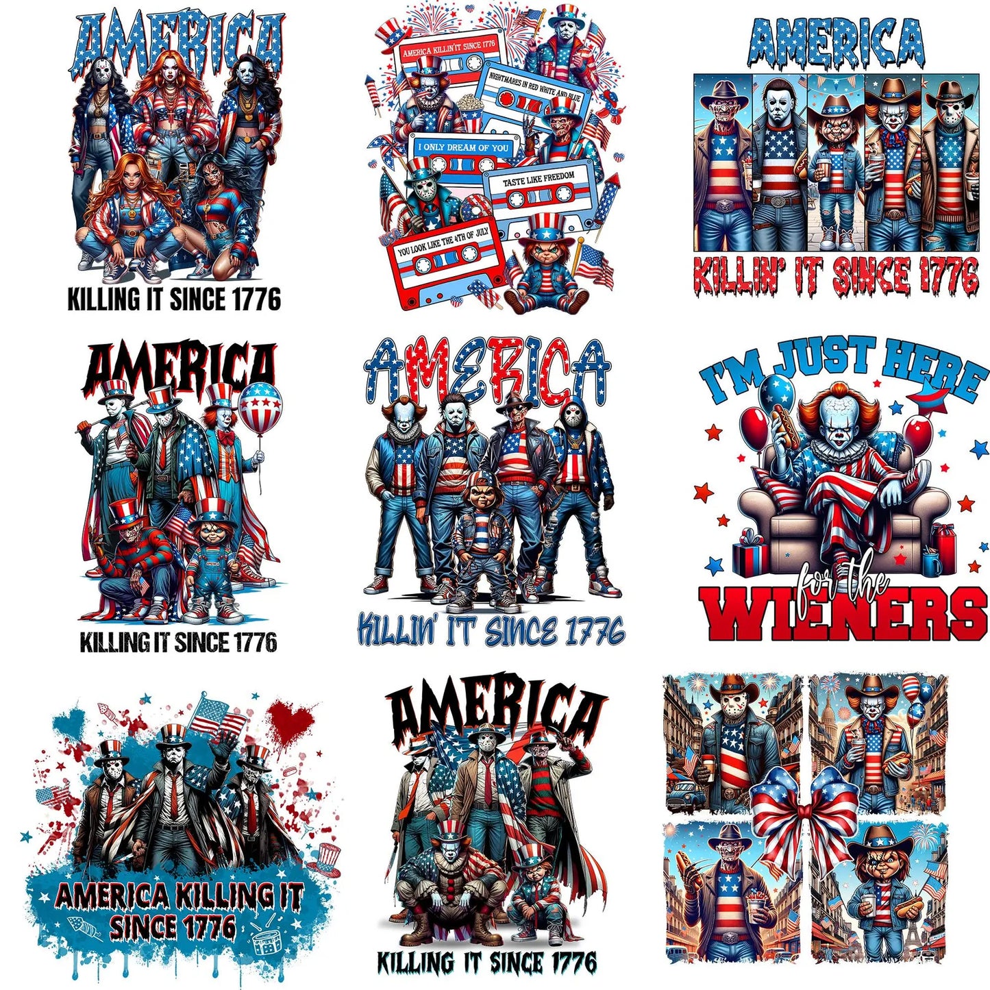 Bundle Horror Movie 4th Of July Png, America Memorial Day Png