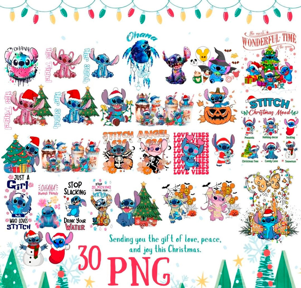 Bundle Stitch And Angel Halloween Png, Stitch Christmas Png