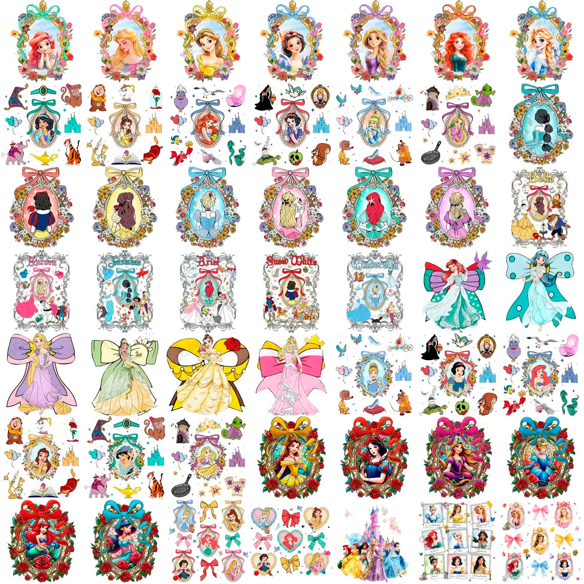 Coquette Mirror Disney Princess Png Bundle, Disney Family Trip Png, Princess Friends Png 2