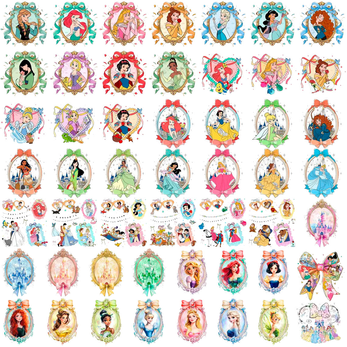 Coquette Mirror Disney Princess Png Bundle, Disney Family Trip Png, Princess Friends Png 3