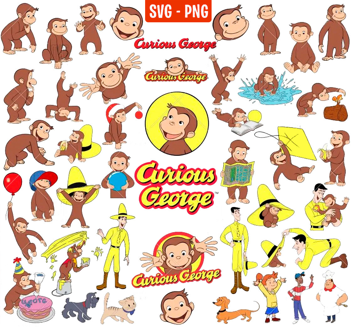 Curious George Svg Png Bundle, Yellow Hat Man Friend Png