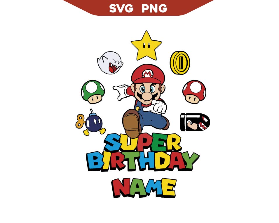 Custom Name Birthday Super Mario Jumping Svg Png