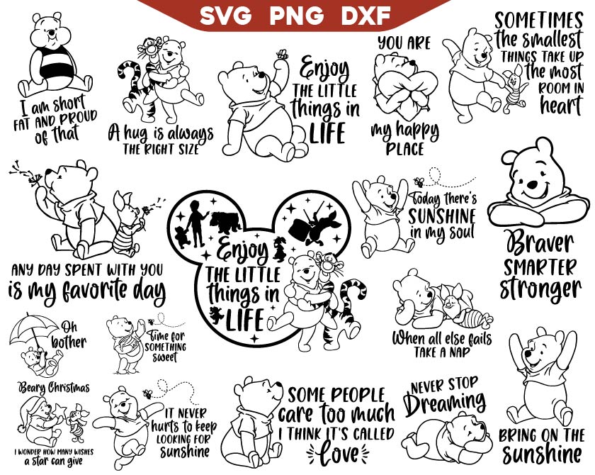 Cute Winnie The Pooh Quotes Svg Bundle