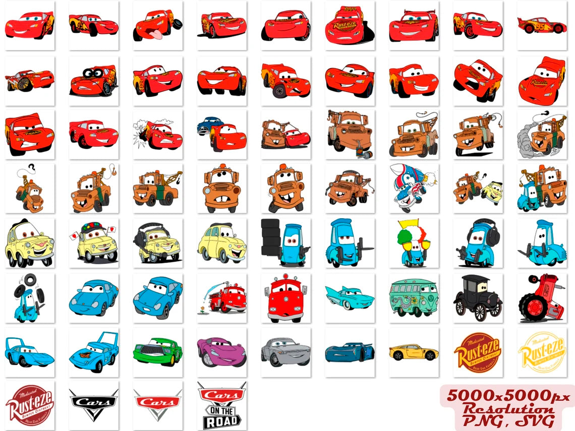 Disney Cars PNG Cliparts Bundle, Cars And Fiends Sublimation