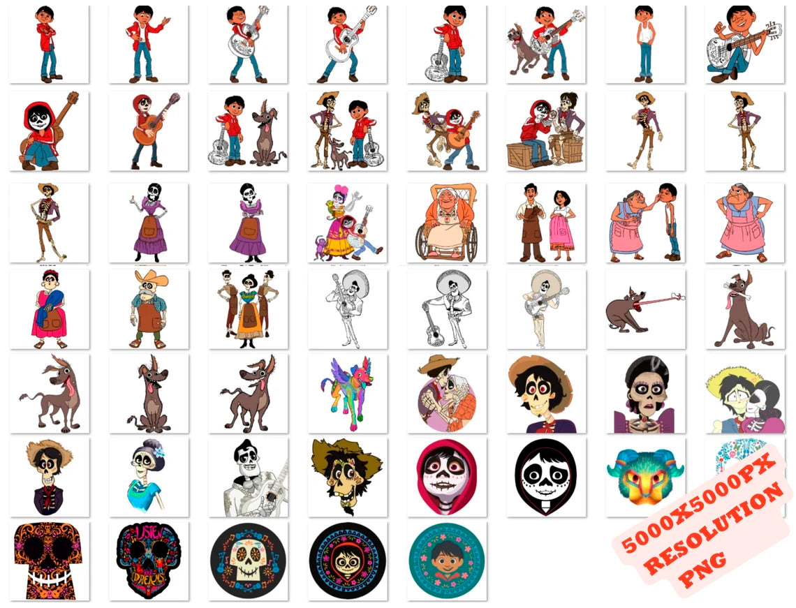 Disney Coco Png Svg Bundle, Coco Characters Png Sublimation
