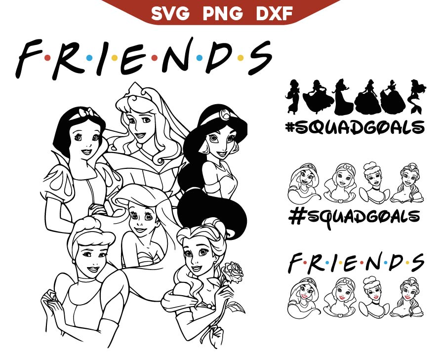 Disney Princesses Friends Outline Svg