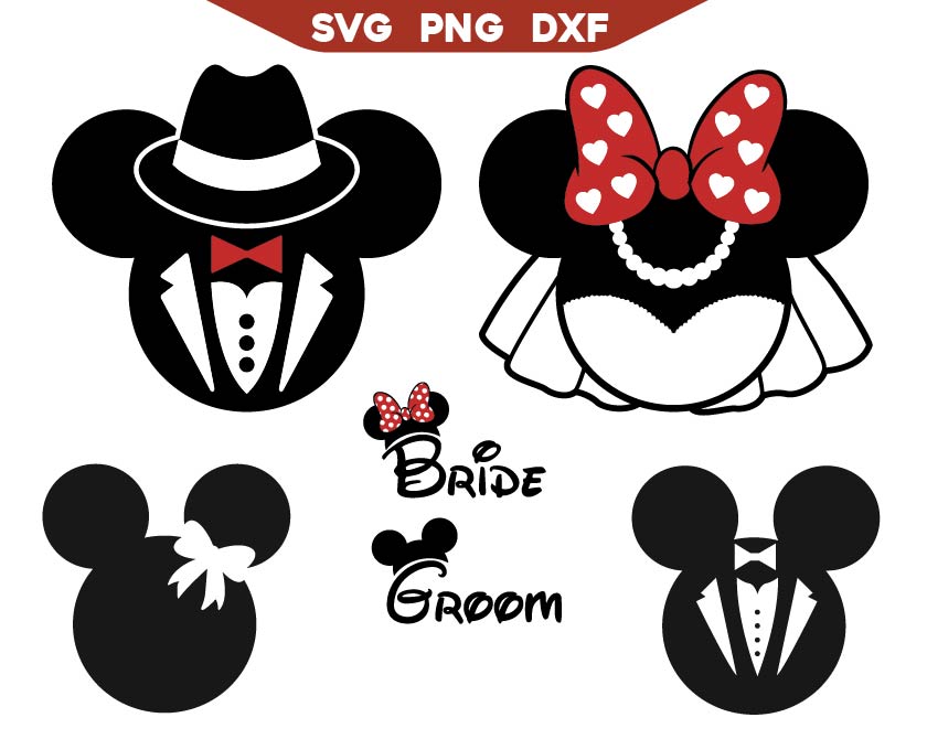 Groom Mickey Svg and Bride Minnie Svg Png