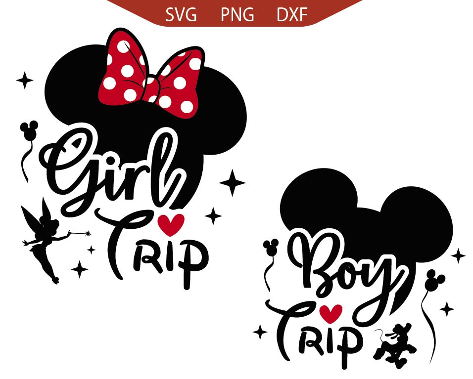 Mickey Boy Trip Silhouette Svg, Minnie Girl Trip Silhouette Svg