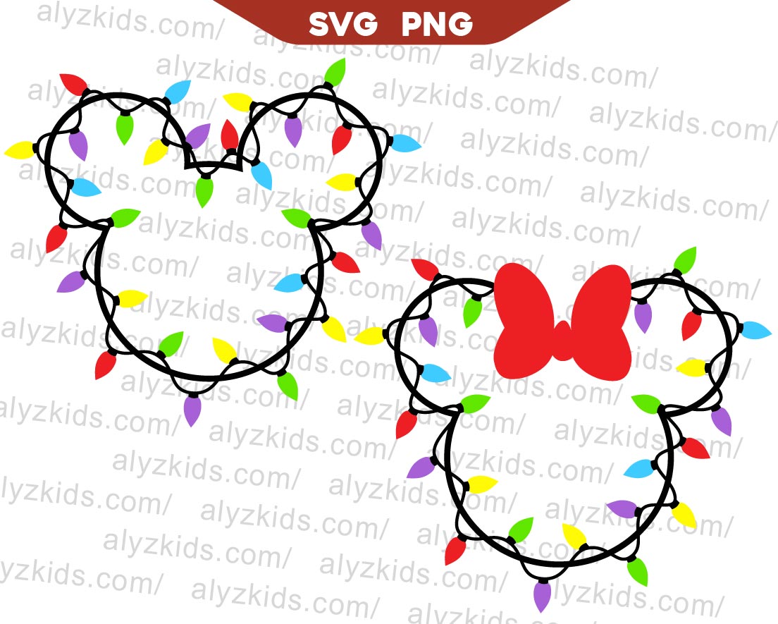 Mickey Christmas Lights Svg, Disney Mouse Christmas Svg Png
