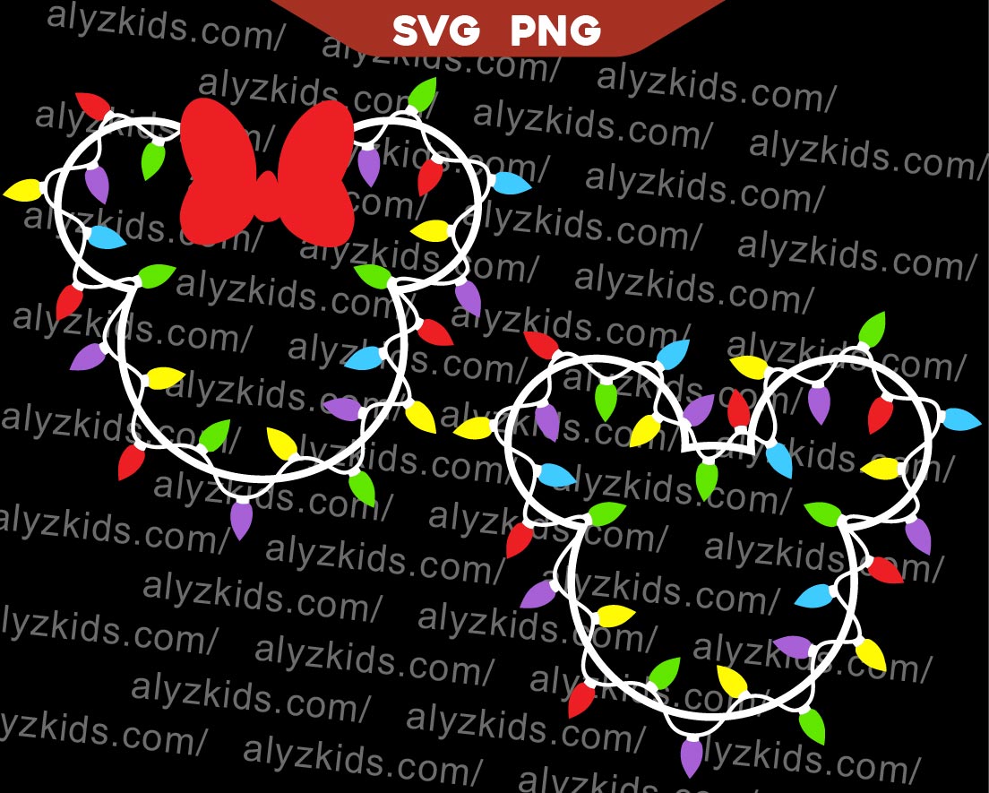 Mickey Christmas Lights Svg, Disney Mouse Lights Svg Png