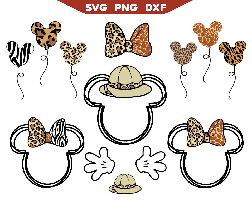 Mickey Safari Svg, Mouse Head Bow Balloons Svg Png