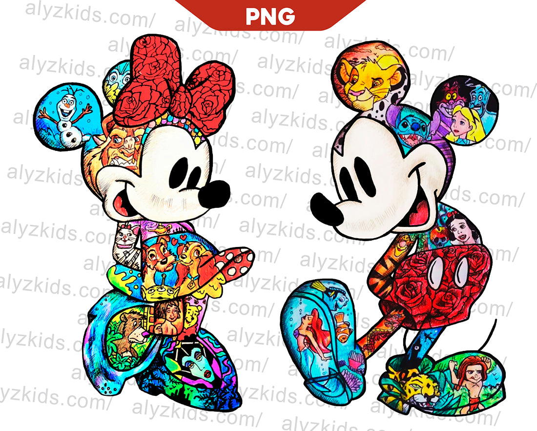 Mickey and Minnie Splash color Png, Mickey Birthday Png, Disney Trip Png