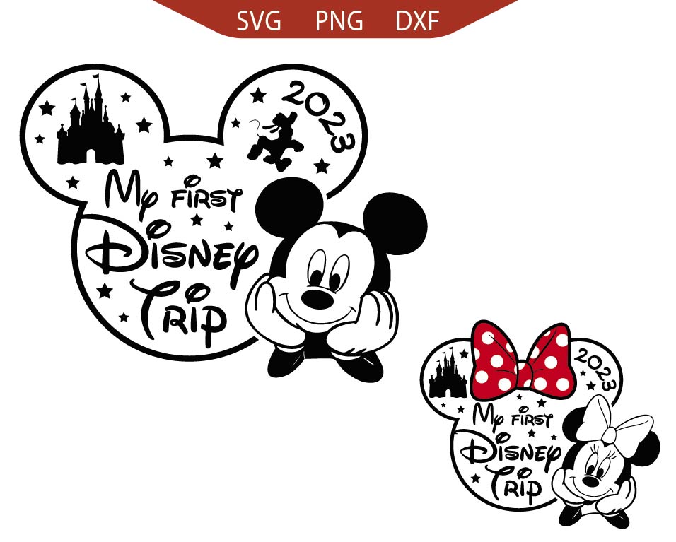 Minnie Head My First Trip Svg Png Outline