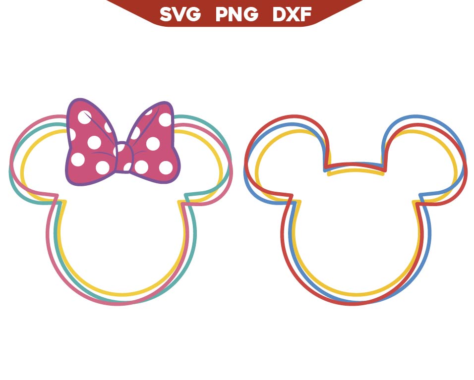 Minnie Mickey Ears Outline Colors Svg Png