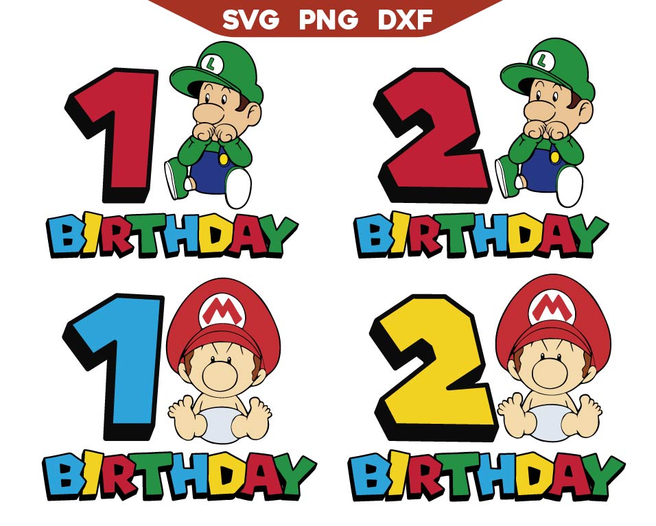 Newborn Baby Super Mario Birthday Svg Bundle