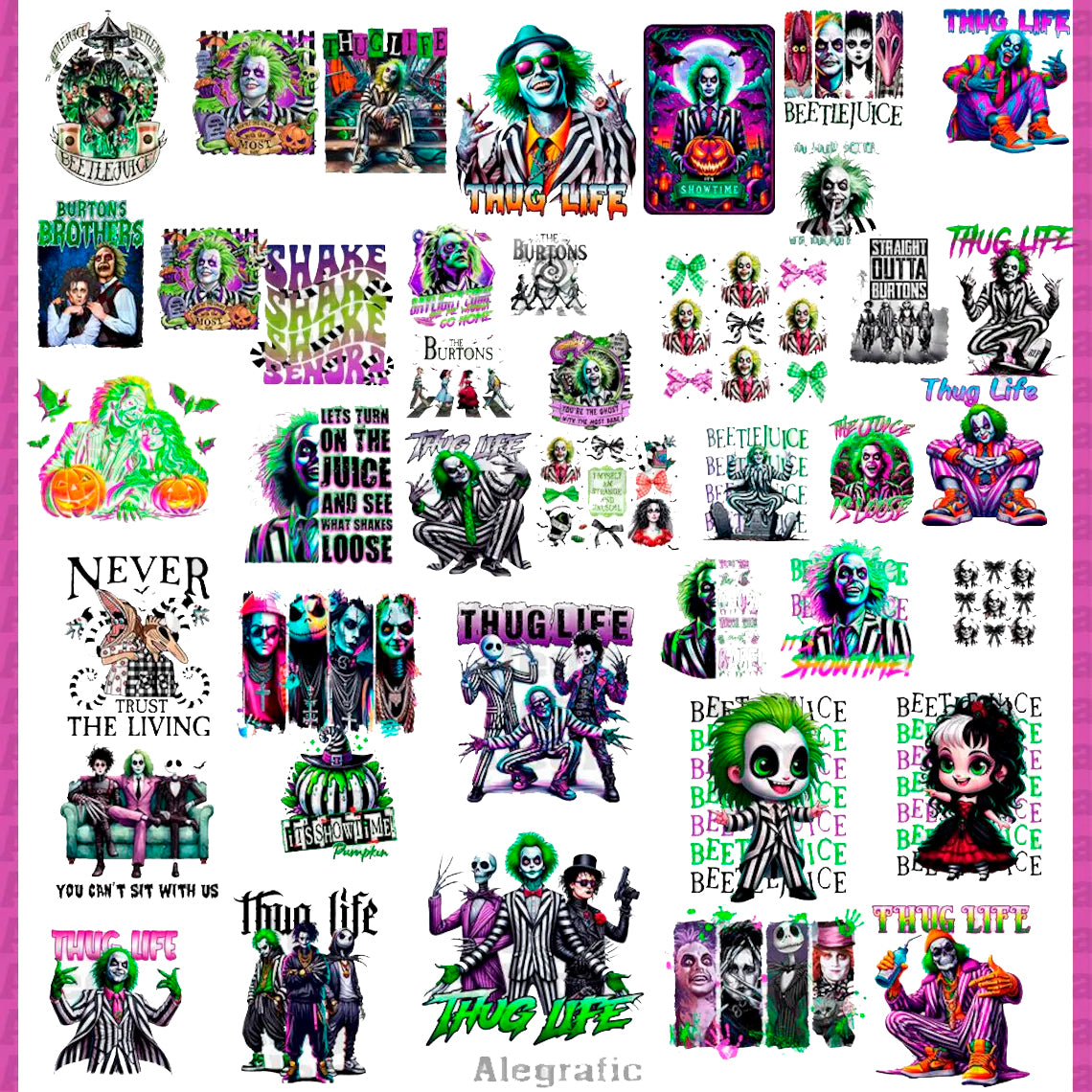 Pack Beetlejuice Png Design, The Burtons Png, Horror Movie Png