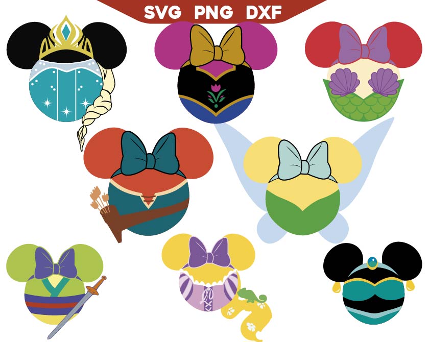 Princess Minnie Shaped Svg Pack, Mouse Shaped Princess Svg