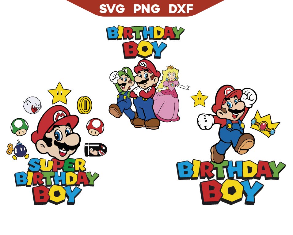 Super Birthday Mario Bros for Kids Svg Png