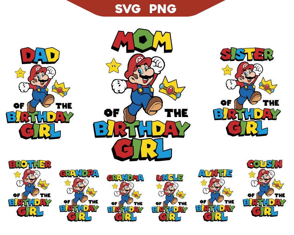 Super Mario Birthday Girl Svg Bundle, Mario Retro Game Svg