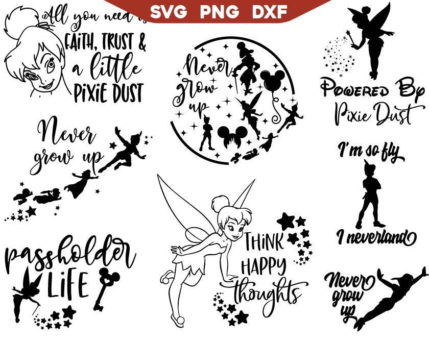 Tinker Bell Powered By Pixie Dust Svg, Never Grow Up Svg