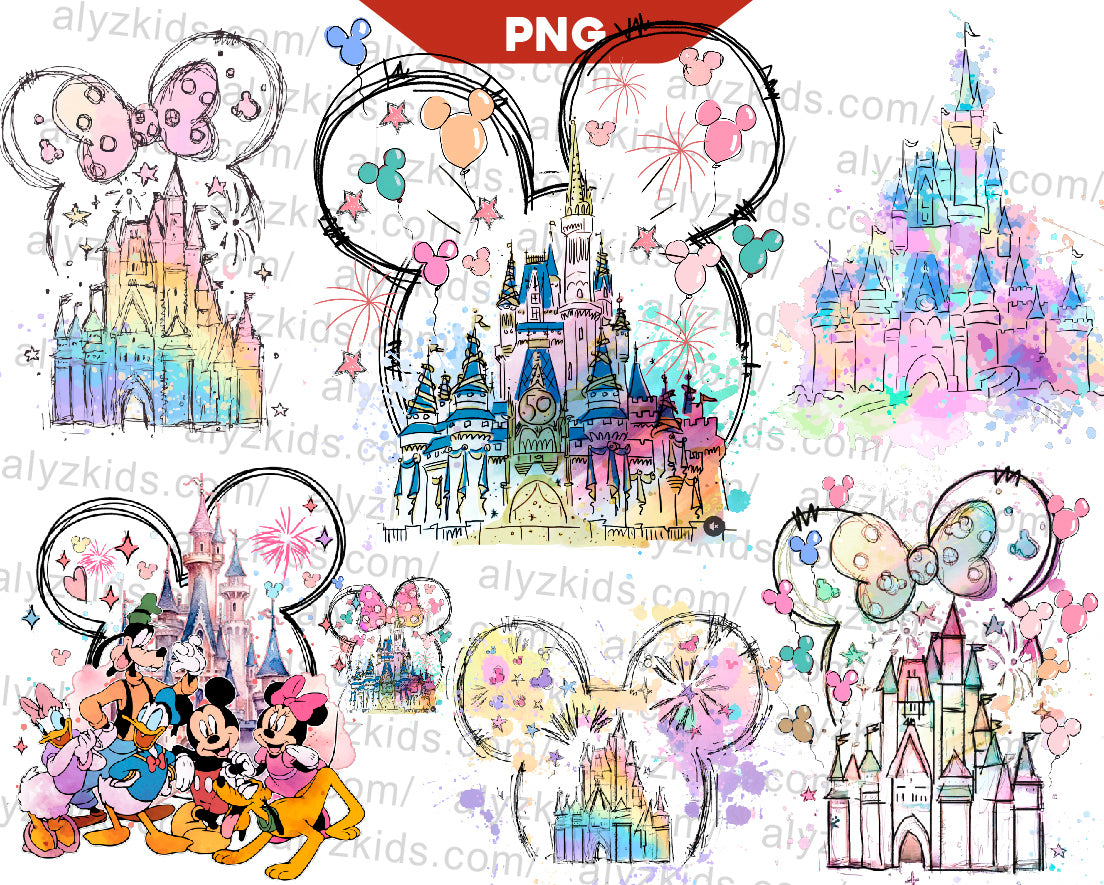 Disney Castle Watercolor Png, Mickey Friends Watercolor Png