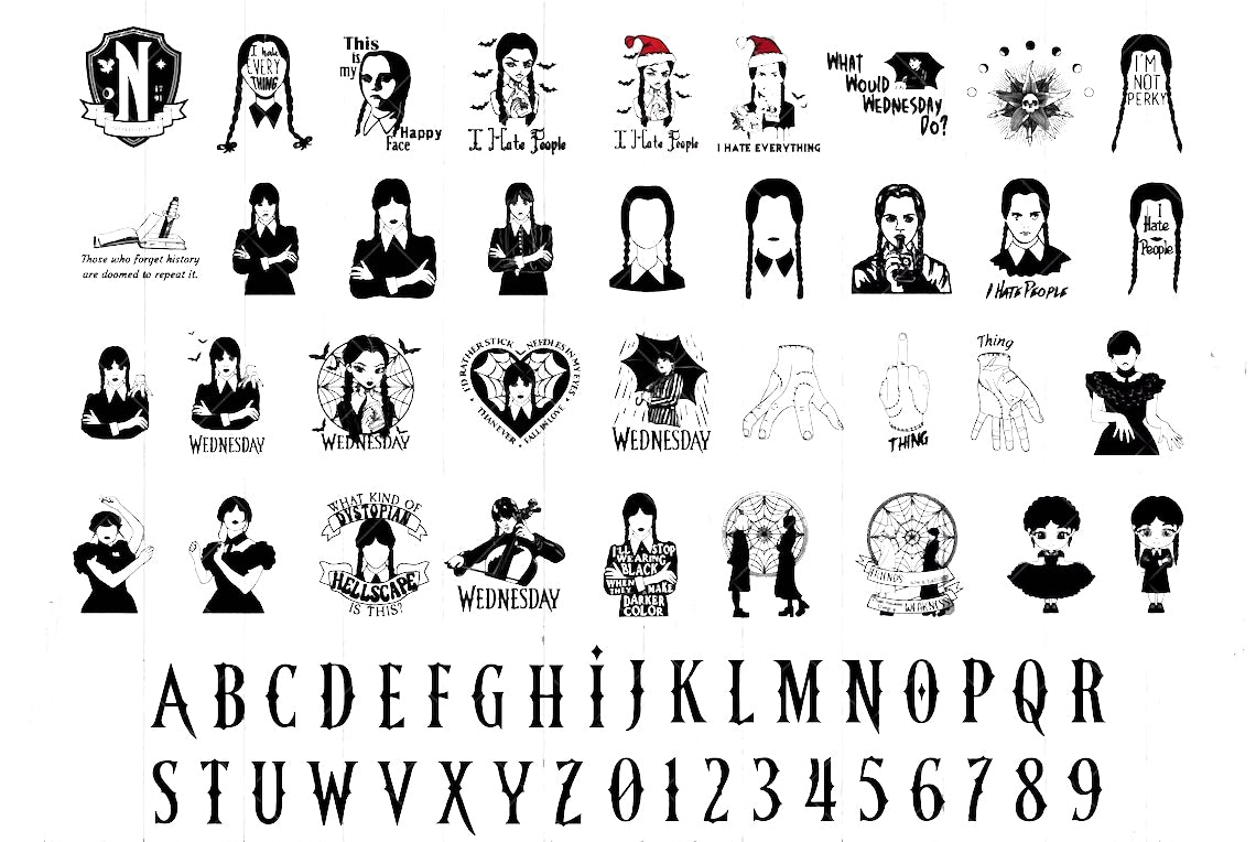 Bundle Wednesday Svg Png, Merlina Addams Svg, Addams Family Svg