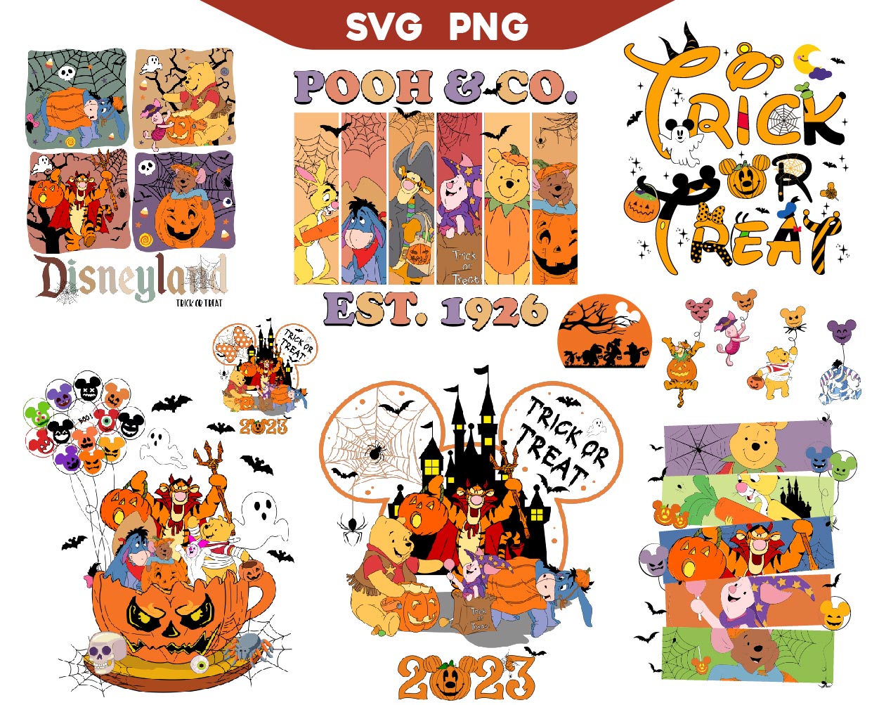 Winnie the Pooh Halloween Svg Bundle, Pooh Spooky Party Svg Png