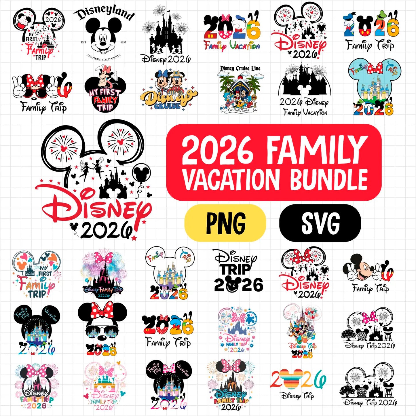 2026 Disney Family Trip Bundle Png, 2026 Family Vacation Png