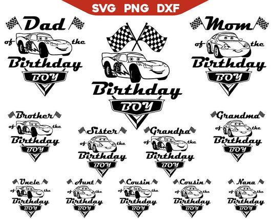 Birthday Boy Cars McQueen Outline Svg Bundle