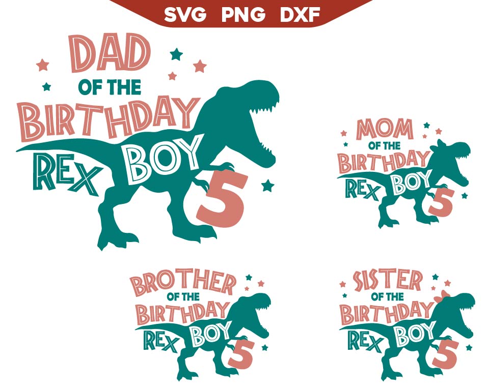 Birthday Boy Family Dino Rex Template Svg Bundle