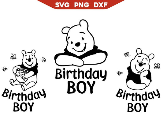  Birthday Pooh Boy Svg Outline