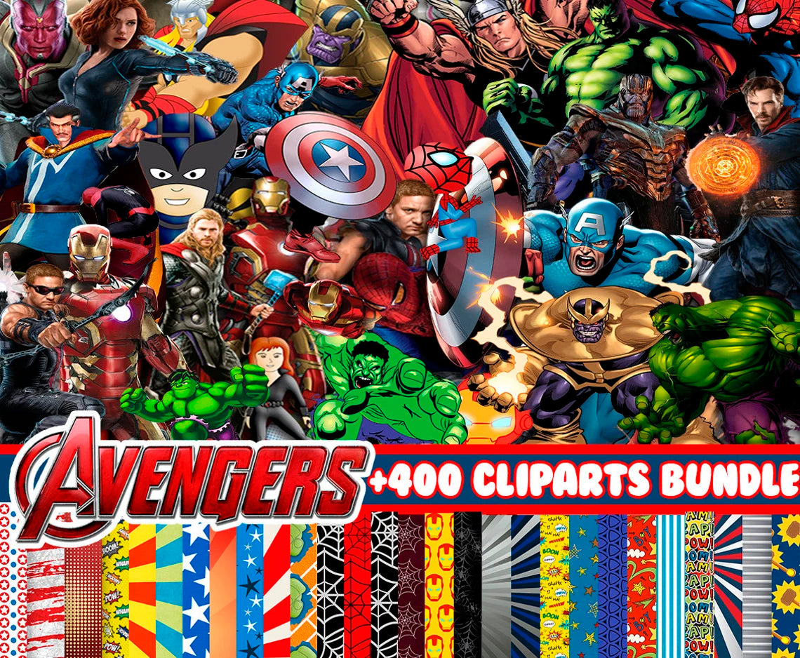 Bundle Avengers Clipart Png, Superhero Png, Digital Papers Png