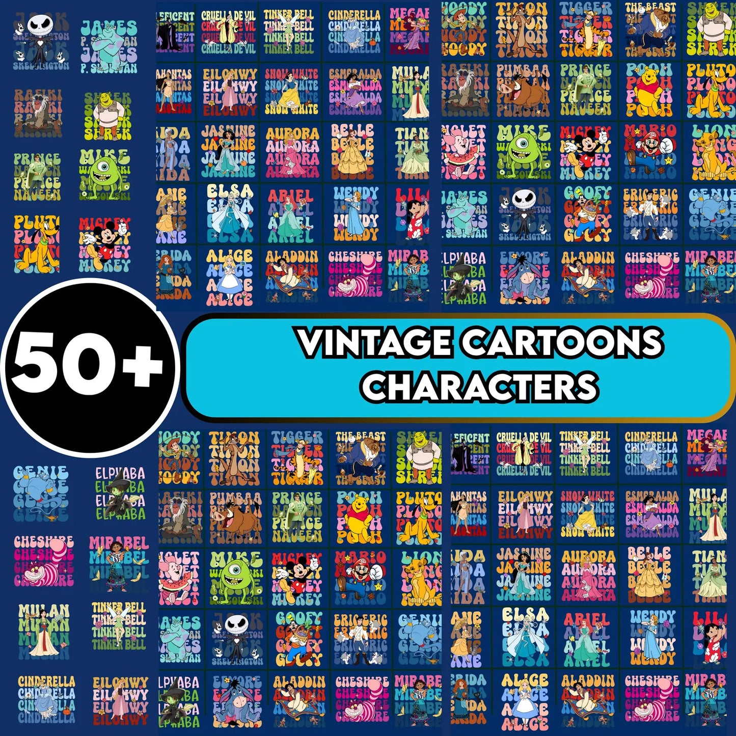 50+ Vintage Cartoon Characters Png Bundle, Family Vacation png