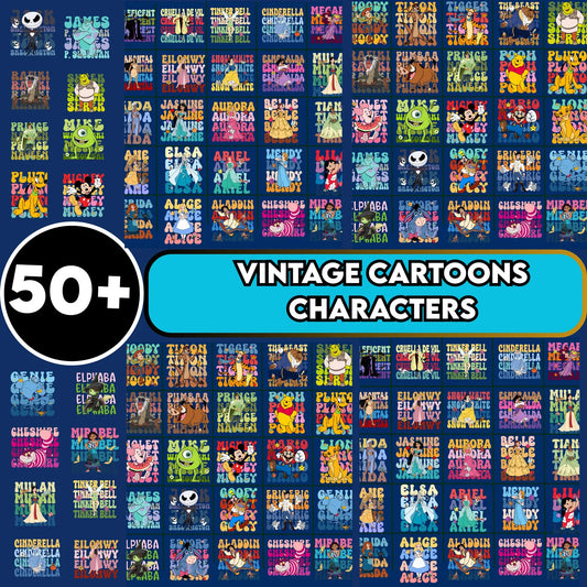 50+ Vintage Cartoon Characters Png Bundle, Family Vacation png