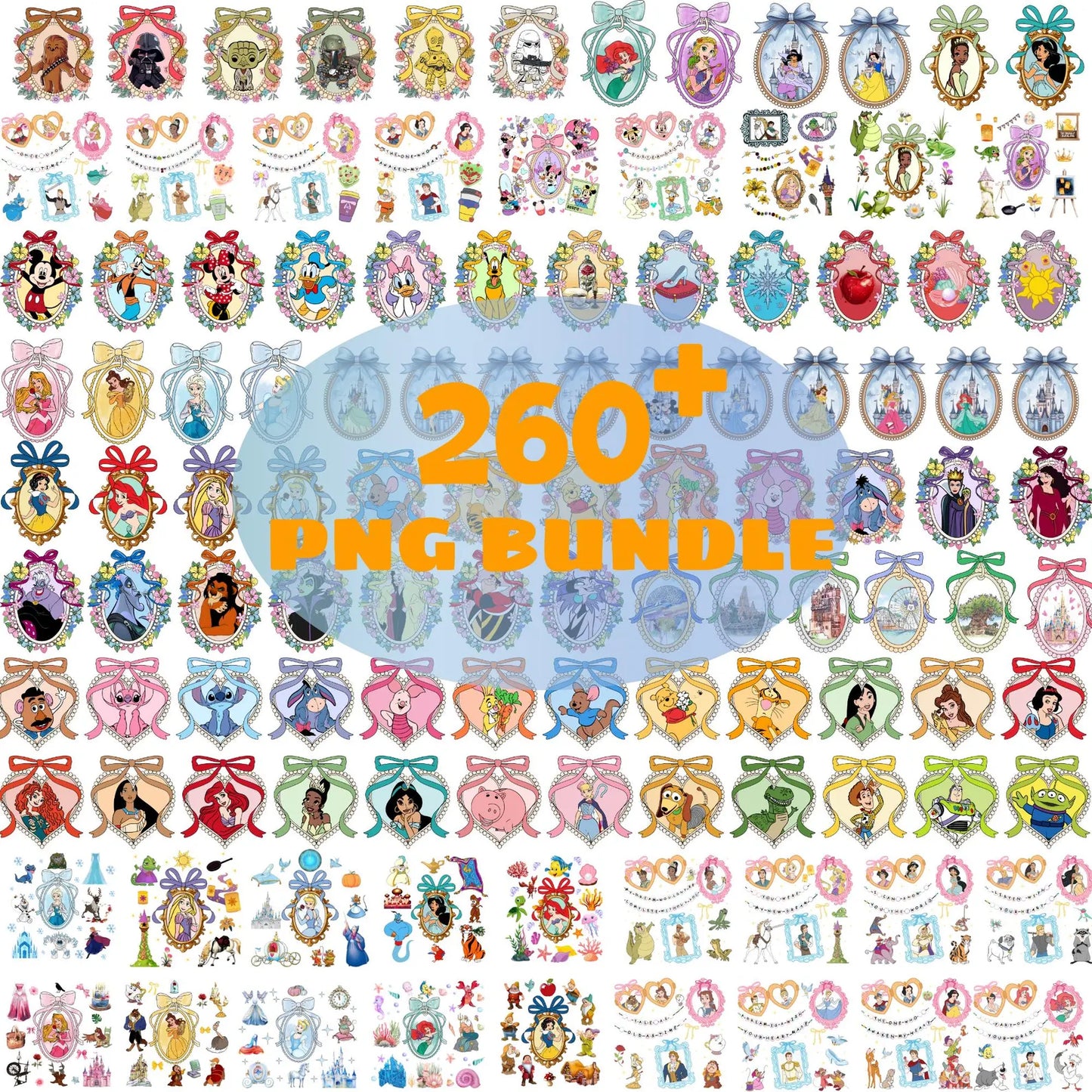 Bundle Disney Princess Coquette Bow Mirror Png, Vacation Trip Png