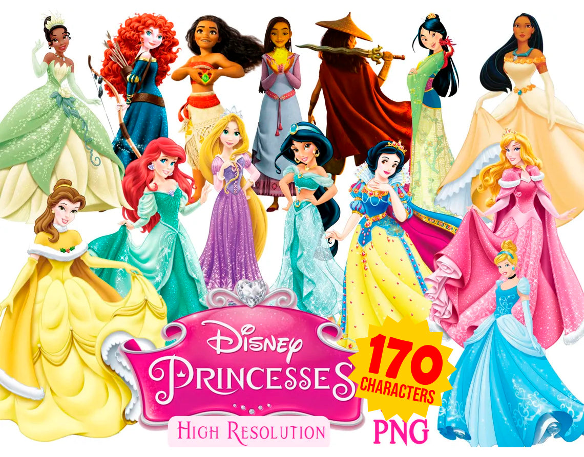 Bundle Disney Princesses PNG Cliparts, All Princesses Png Cartoon for Sublimation (1)
