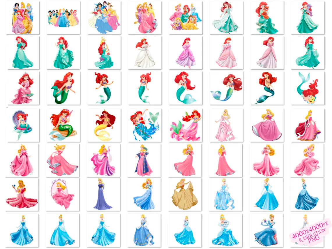 Bundle Disney Princesses Png Cliparts, Cartoon Sublimation