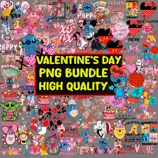 Bundle Disney Valentine Clip Arts Png, Mickey Mouse And Friends Valentine Png, Valentine's Day Png