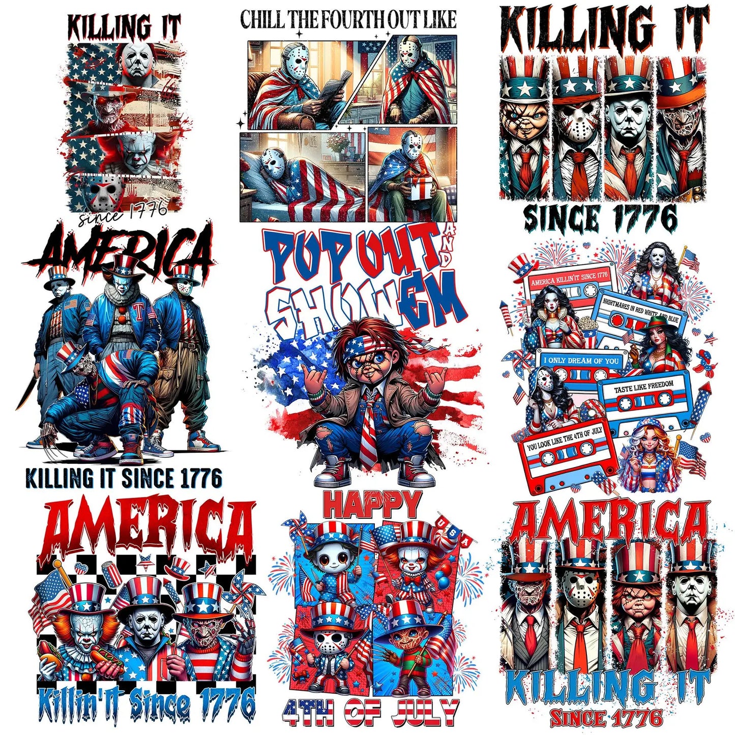 Bundle Horror Movie 4th Of July Png, America Memorial Day Png