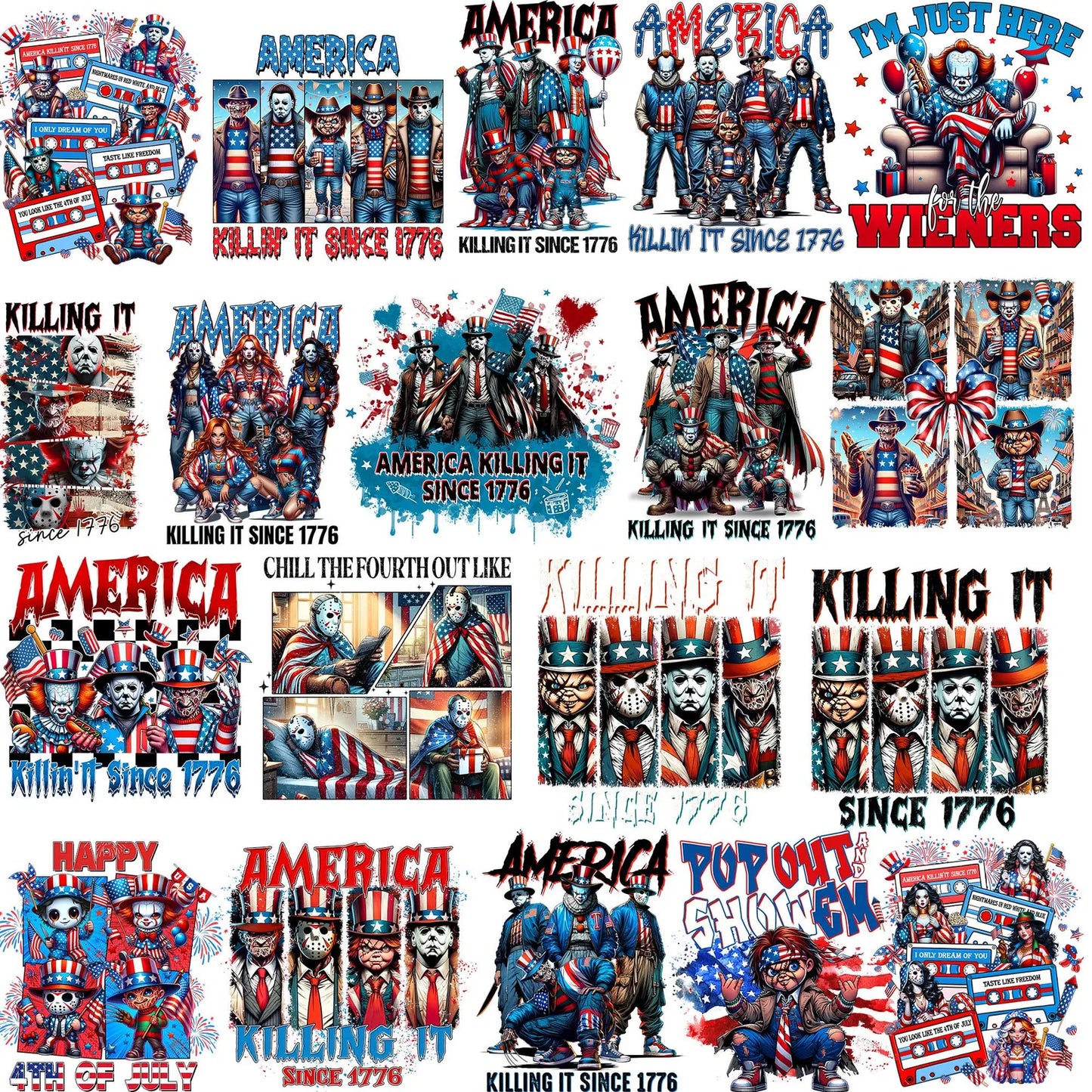 Bundle Horror Movie 4th Of July Png, America Memorial Day Png
