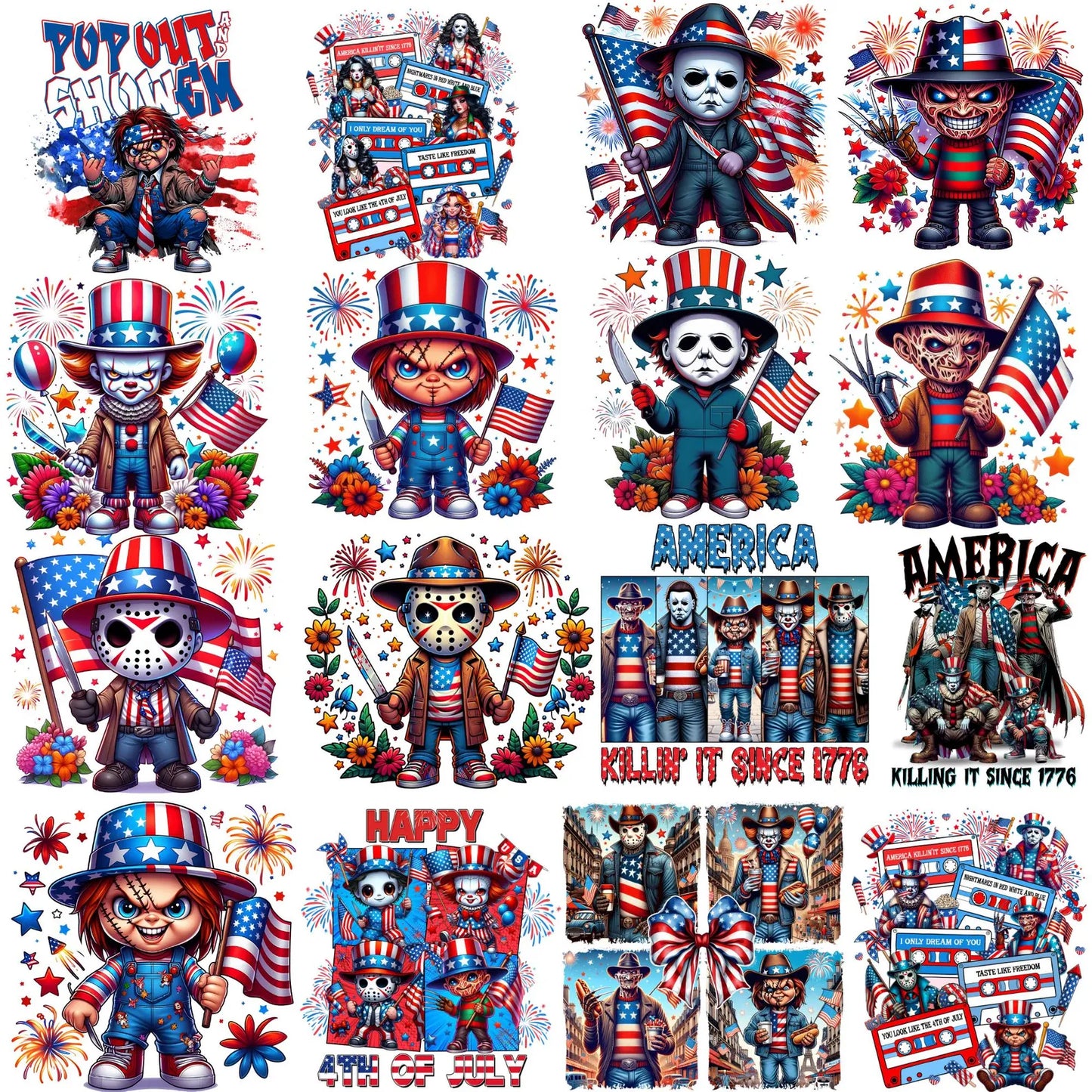 Bundle Horror Movie 4th Of July Png, America Memorial Day Png