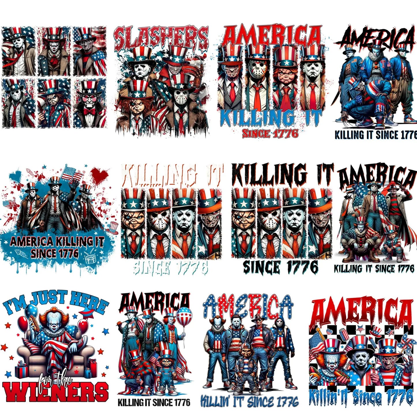 Bundle Horror Movie 4th Of July Png, America Memorial Day Png