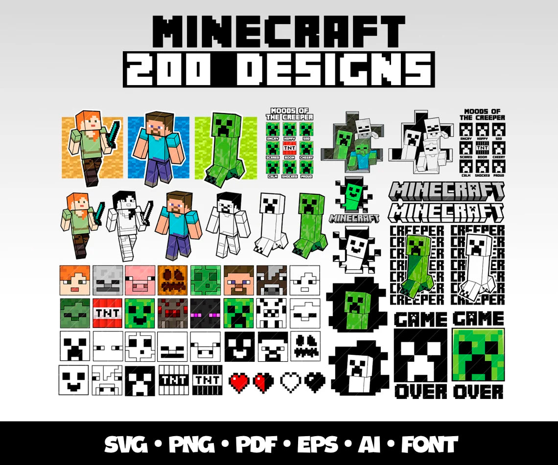 Bundle Minecraft Svg Png, Minecraft Gamer Svg, Creeper Gaming Svg
