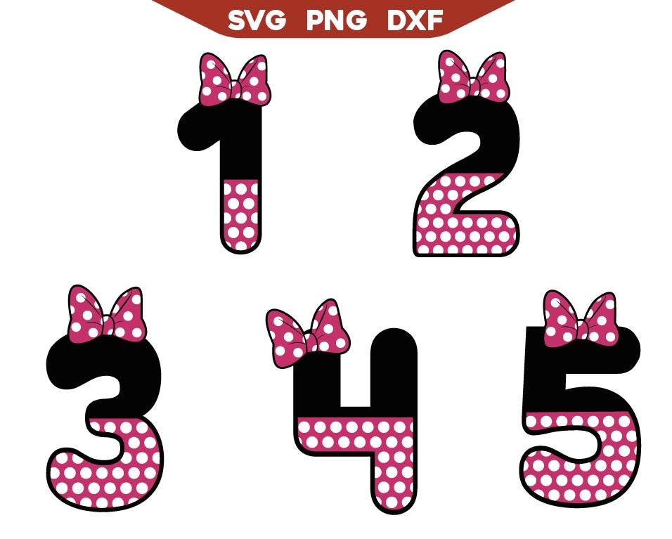 Bundle Minnie Numbers 1 to 5 Svg Png